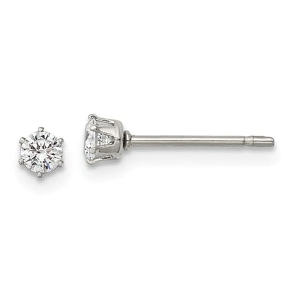Diamond2Deal Stainless Steel Polished 3mm Round Cubic Zirconia Stud Earrings Len-0.13 In, Wid-0.14 In