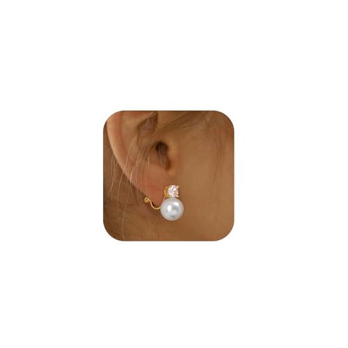 Awinesn Pearl Clip on Earrings for Women 14K Gold Silver Plated Pearl Earrings Cubic Zirconia Non Pierced Earrings for Women Jewelry Gifts Wedding Party - color: CZ-gold-10mm
