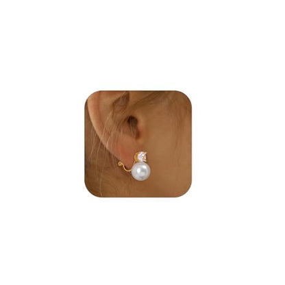Awinesn Pearl Clip on Earrings for Women 14K Gold Silver Plated Pearl Earrings Cubic Zirconia Non Pierced Earrings for Women Jewelry Gifts Wedding Party - color: CZ-gold-10mm