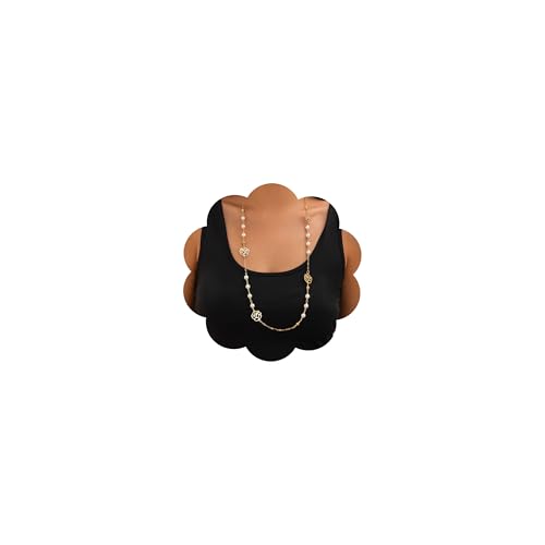 Long Pearl Necklaces for Women Pearl Long Chain Necklace Gold Chain Dainty Delicate Station Necklace Jewelry for Dress Party - color: Flower pearl