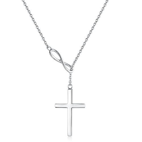 FANCIME White Gold Plated 925 Sterling Silver High Polished Infinity Cross Pendant Lariat Necklace Y Necklace Gift for Women, 18" - color: Y cross
