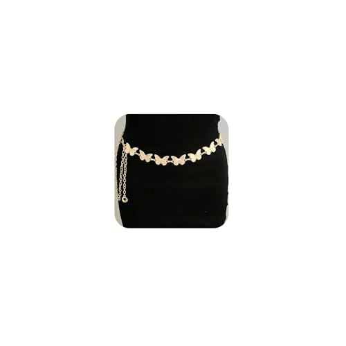 QWALIT Silver Gold Chain Belt for Women Fashion Waist Chain Belt Star Butterfly Metal Belt Music Festival Y2K Accessories - style: C1- Butterfly- gold