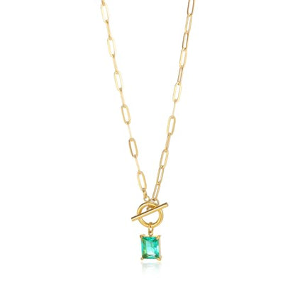 Diamond Necklaces for Women Natural Stone Paperclip Toggle Necklace 14K Gold Plated Emerald Birthstone Necklace for Women Paper Clip Chain Blue Green Cubic Zirconia Pendant Birthday Gifts for Women Mother Jewelry - color: 12. December(Artificial Tanzanite