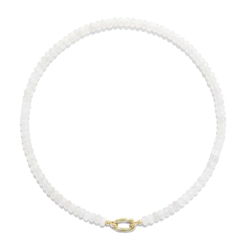 CONRAN KREMIX Colorful Stone Beaded Necklace for Women,Natural Gemstone Bead Choker Necklaces Boho Summer Beach Layering Necklace Jewelry Gift for Women - color: Clear white