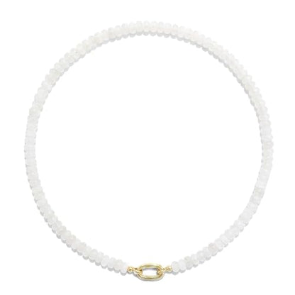 CONRAN KREMIX Colorful Stone Beaded Necklace for Women,Natural Gemstone Bead Choker Necklaces Boho Summer Beach Layering Necklace Jewelry Gift for Women - color: Clear white