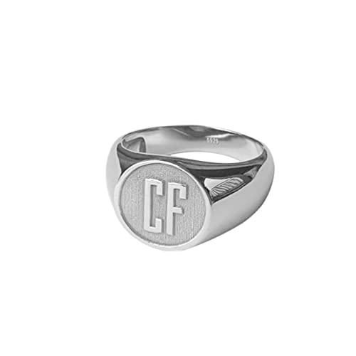 Personalized 925 Sterling Silver Custom Mens Signet Ring Raised Engraved with 2 Initials - color: Silver