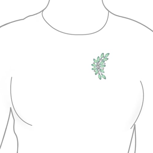 Fashion Large Aqua Green Marquise Crystal Statement Leaf Brooch Pin For Women For Mother Silver Plated Brass