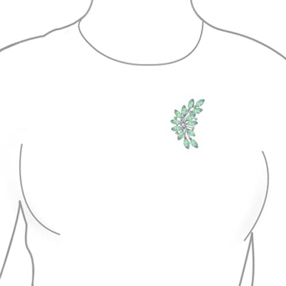 Fashion Large Aqua Green Marquise Crystal Statement Leaf Brooch Pin For Women For Mother Silver Plated Brass