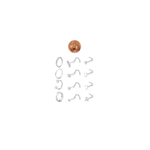 JeryWe Nose Rings for Women - 14K Gold Filled Hypoallergenic Surgical Steel Nose Ring Hoops CZ Lip Ring Screw L Shaped Studs Threadless Flat Back Stud Nose Piercings Jewelry for Women Men - style: Steel-4 Hoops
