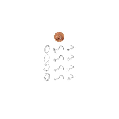 JeryWe Nose Rings for Women - 14K Gold Filled Hypoallergenic Surgical Steel Nose Ring Hoops CZ Lip Ring Screw L Shaped Studs Threadless Flat Back Stud Nose Piercings Jewelry for Women Men - style: Steel-4 Hoops