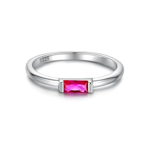 Sariel Birthstone Rings Jewelry 925 Sterling Silver Colorful Stackable Promise Ring for Women Wife Girlfriend Mom - color: July
