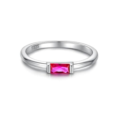 Sariel Birthstone Rings Jewelry 925 Sterling Silver Colorful Stackable Promise Ring for Women Wife Girlfriend Mom - color: July