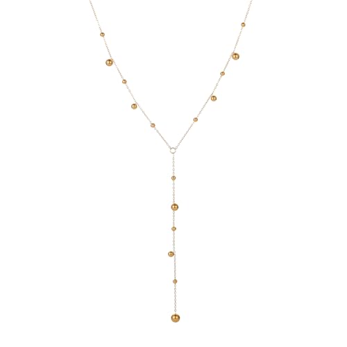 18K Gold Plated Minimalist Drop Y-Shaped Necklace for Women | Simple Lariat Necklace, Minimalist Everyday Jewelry,Y-Shaped Necklace - style: Y Bead Dangle-Gold
