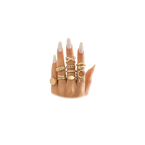 FUTIMELY 14K Gold Stackable Knuckle Rings Set for Women,Aesthetic Silver Trendy Dainty Open Midi Rings Set,Midi Finger Rings Pack Jewelry Gifts - color: Gold2