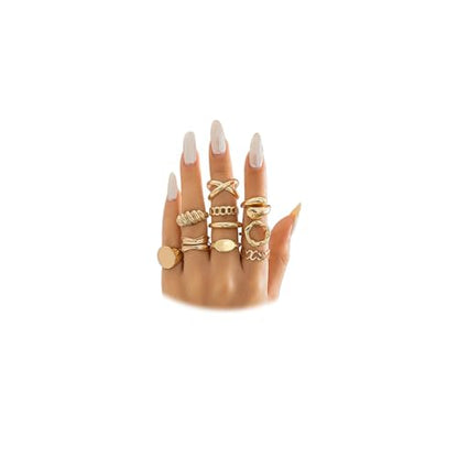 FUTIMELY 14K Gold Stackable Knuckle Rings Set for Women,Aesthetic Silver Trendy Dainty Open Midi Rings Set,Midi Finger Rings Pack Jewelry Gifts - color: Gold2