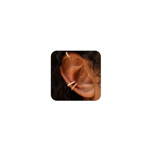 Carffordo 3Pcs Ear Cuffs Non Piercing for Women, Dainty Clip on Earrings | Trendy 14K Gold Plated Ear Cuff with Cubic Zirconia, Fake Piercing Cartilage Earrings, Lightweight Jewelry for Daily Wear - color: 01-Gold Ear Cuff