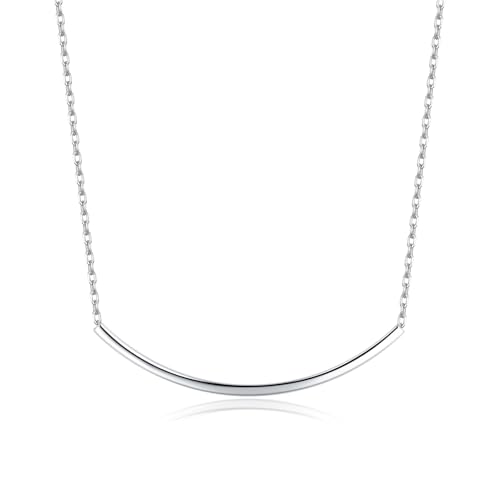 SLUYNZ Solid 925 Sterling Silver Minimalist Bar Choker Necklace for Women Teens Curved Tube Bar Pendant Necklace - color: A-Sterling Silver