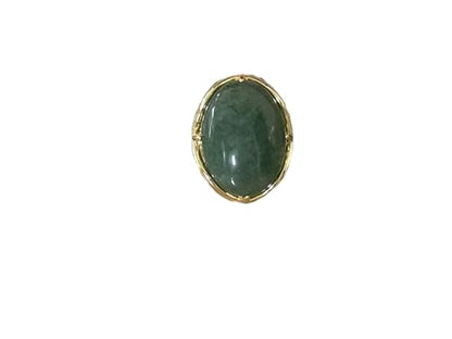 Natural Stone Adjustable Finger Rings Semi Precious Oval Shaped Gemstone Jewelry For Women Anniversary Birthday Wedding Gift - color: Green Aventurine