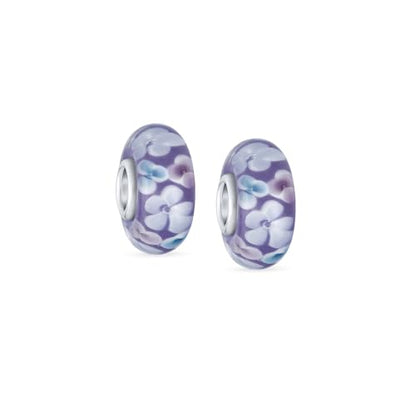 Bling Jewelry .925 Sterling Silver Murano Glass Floral Blue Green Pink Red Black White Flower Spacer Charm Bead For Women Teen for Bracelet - color: Light Blue Set