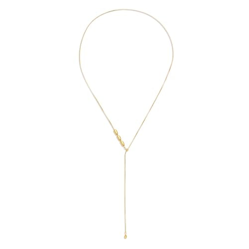 YUJIE Long Gold Y Necklace for Women - Adjustable Lariat Pendant Snake Chain, 14K Gold Plated Dainty Teardrop Necklace for Trendy & Formal Wear - color: bean