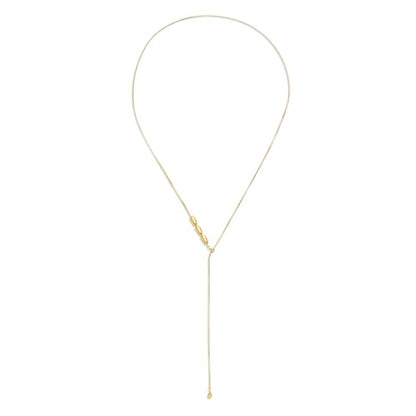 YUJIE Long Gold Y Necklace for Women - Adjustable Lariat Pendant Snake Chain, 14K Gold Plated Dainty Teardrop Necklace for Trendy & Formal Wear - color: bean