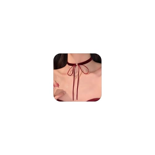 Bow Necklace for Women Red Bow Choker Black Ribbon Necklace Pearl Velvet Lace Necklaces Cute BowKnot Necklaces for Christmas Gifts - color: red A