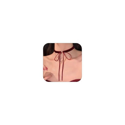 Bow Necklace for Women Red Bow Choker Black Ribbon Necklace Pearl Velvet Lace Necklaces Cute BowKnot Necklaces for Christmas Gifts - color: red A