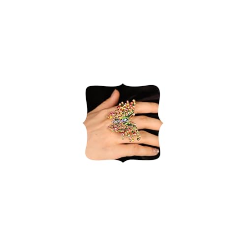 Jumwrit Boho Big Crystal Butterfly Ring Sparkling Rhinestone Knuckle Ring Statement Wrap Vintage Finger Ring Adjustable Open Band Ring Wedding Party Cocktail Jewelry for Women