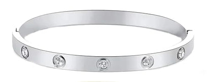 Stainless Steel for Ladies Men Bracelet Bangle Yellow 18k Gold Plated Diamonique CZ stone crystal - color: silver