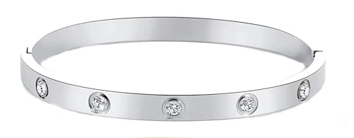 Stainless Steel for Ladies Men Bracelet Bangle Yellow 18k Gold Plated Diamonique CZ stone crystal - color: silver