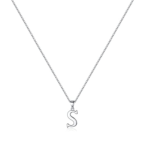 Turandoss S925 Sterling Silver Initial Necklaces for Women, Dainty Hypoallergenic Letter Initial Pendant S925 Sterling Silver initial Necklace for Women Jewelry Gifts - style: S