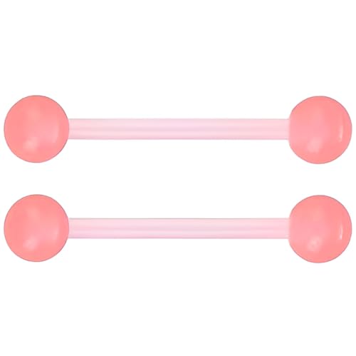 Glow in the Dark Barbell Piercing Set for Women Men 14 G Flexible Acrylic Tongue Ring Jewellery Long Nipple Piercings Bars Kit Hypoallergenic Cute Body Jewelry Stud 2 pcs - color: Pink