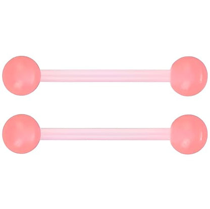 Glow in the Dark Barbell Piercing Set for Women Men 14 G Flexible Acrylic Tongue Ring Jewellery Long Nipple Piercings Bars Kit Hypoallergenic Cute Body Jewelry Stud 2 pcs - color: Pink