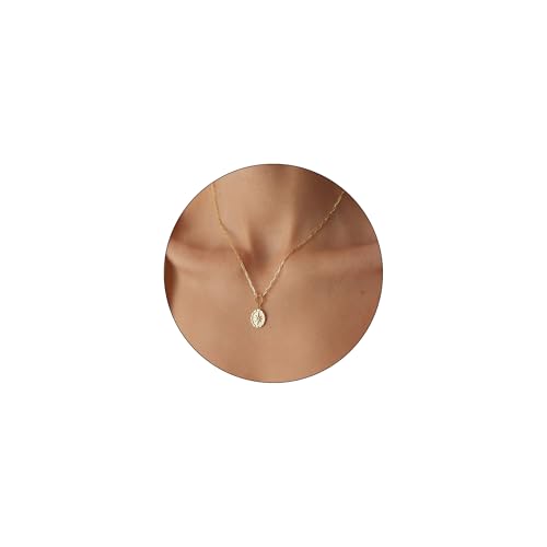 Dainty Necklace Initial Necklace For Women Round Moon star Clover Pendant Chain Coin Necklaces - color: R