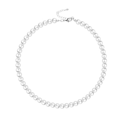 8mm Glass Pearl Necklace for Women, 16" Round Faux Pearl Strand Choker Necklace, Colorful Pearl Collar Necklace - color: White