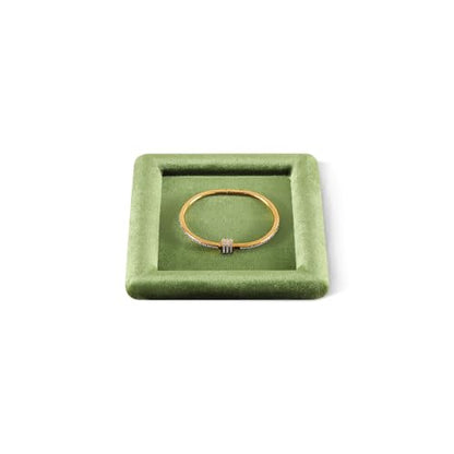 Velvet Jewelry Display Tray for Ring Earrings Necklace Bracelet Flat Tray - color: Olive Green, size: 5.12 × 5.12 in