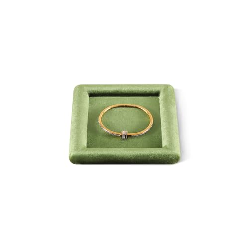 Velvet Jewelry Display Tray for Ring Earrings Necklace Bracelet Flat Tray - color: Olive Green, size: 5.12 × 5.12 in