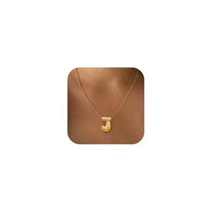 Bheop Initial Necklace for Women, Gold Silver A-Z Bubble Letter Necklace | Chunky Personalized Monogram Name Pendant, Cute Balloon Charm, Dainty Beaded Chain, Trendy Jewelry Gifts, Non Tarnish - color: Gold, style: J