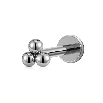 1PC ASTM F136 Titanium Mini Threadless Flat Back Stud 18G 6mm 8mm for Conch Helix Flat Tragus Labret - color: Triangular Cluster - Tit