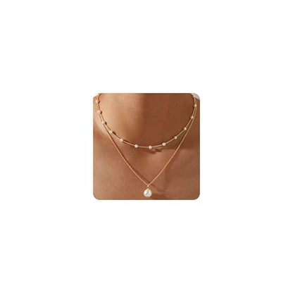 Ritach Pearl Necklaces for Women - Real Gold Plated Dainty Pearl Necklace Daisy Round Drop Pearl Choker Necklace Layered Gold Necklace for Women Teen Girls Bridesmaid Wedding Birthday Gifts - style: Gold-Layered Satellite Pearl