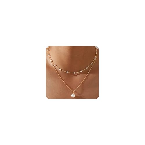 Ritach Pearl Necklaces for Women - Real Gold Plated Dainty Pearl Necklace Daisy Round Drop Pearl Choker Necklace Layered Gold Necklace for Women Teen Girls Bridesmaid Wedding Birthday Gifts - style: Gold-Layered Satellite Pearl