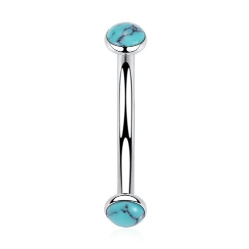 GAGABODY Titanium Eyebrow Jewelry - Curved Barbell & Labret Stud, 16g - Belly Button Ring & Cartilage Earring - Opal Bridge Jewelry - color: 1Pc-Silver+ Blue Turquoise-Disc Shape