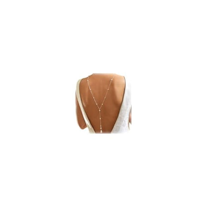 Long Pearl Bead Back Chain Necklace for Backless Dress Bridal Wedding Pearl Backdrop Festival Body Chain Jewelry for Women - color: Silver