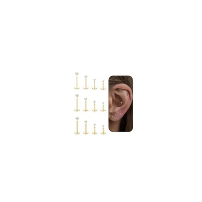 16G/18G/20G Tiny CZ Stud Earrings, Gold Flat Back Earrings, Threadless Cartilage Tragus Piercing Conch Stud Nose Helix Stud - color: CZ -Gold, size: 16/18/20 gauge (1.2mm/1.0mm/0.8mm post)