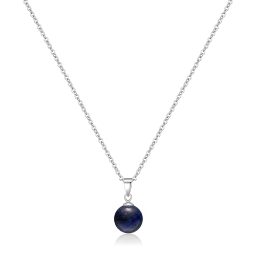 Natural Jade Necklace for Women Sterling Silver Adjustable Handmade Green Jade Pendant Necklaces Healing Crystal Necklace Good Luck Gift for Her - style: Lapis Lazuli Necklace