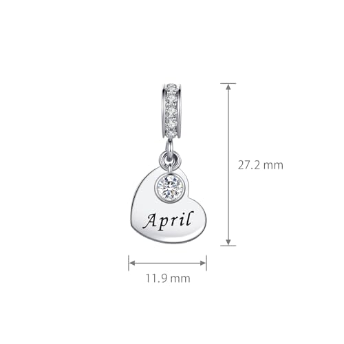 NARTGO January-December Birthstone Birthday Charm Heart Dangle Beads Jewelry Gift for Women Compatible with Pandora Bracelets & Necklaces - style: April Birthstone