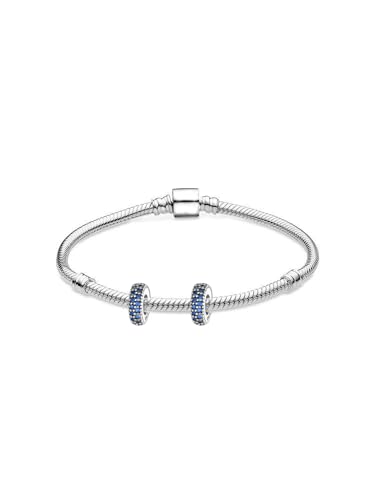 ARTCHARM Clasp Love Safety Chain Charm - Authentic 925 Sterling Silver Heart Beads - Fit European Style Bracelet - color: 2pcs Dark Blue Spacer Stopper