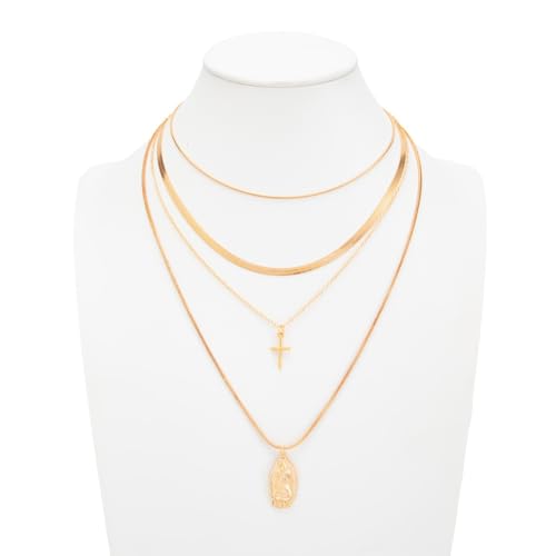 Gold Layered Necklace for Women Chunky Stacked Chain Link Paperclip Evil Eye Necklace Trendy Punk Jewelry - color: T-GoldB