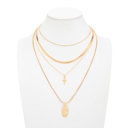Gold Layered Necklace for Women Chunky Stacked Chain Link Paperclip Evil Eye Necklace Trendy Punk Jewelry - color: T-GoldB