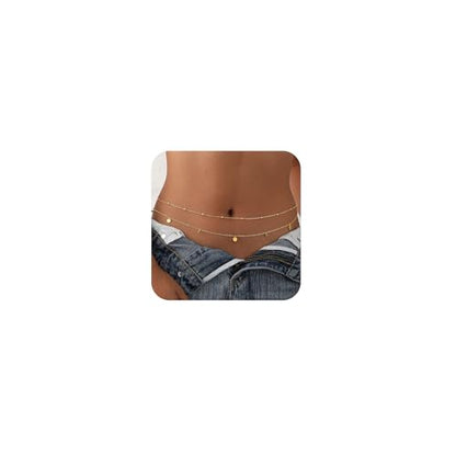 Waist Chain for Women 14K Gold/Silver Plated Body Chain Beads Link Belly Chains Belly Belt Waist Beads Chains Adjustable Sexy Bikini Body Jewelry Daily Belts Gifts for Women - style: 2Pcs Peacock Green Beads-GD